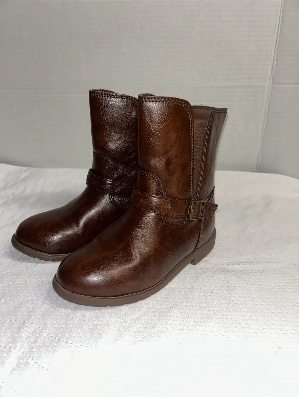 Stride Rite Brown Girls Leather Mid-Calf Boots with Buckle